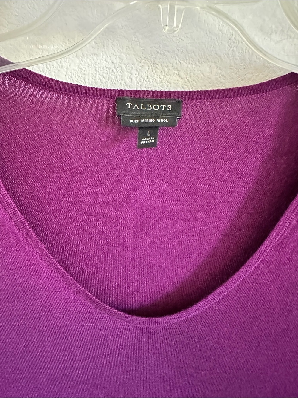 Talbots Deep Plum V-Neck Merino Wool Sweater L - Picture 4 of 7